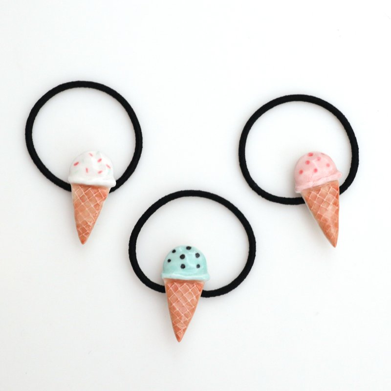 Ice cream hair tie - เครื่องประดับผม - เครื่องลายคราม ขาว