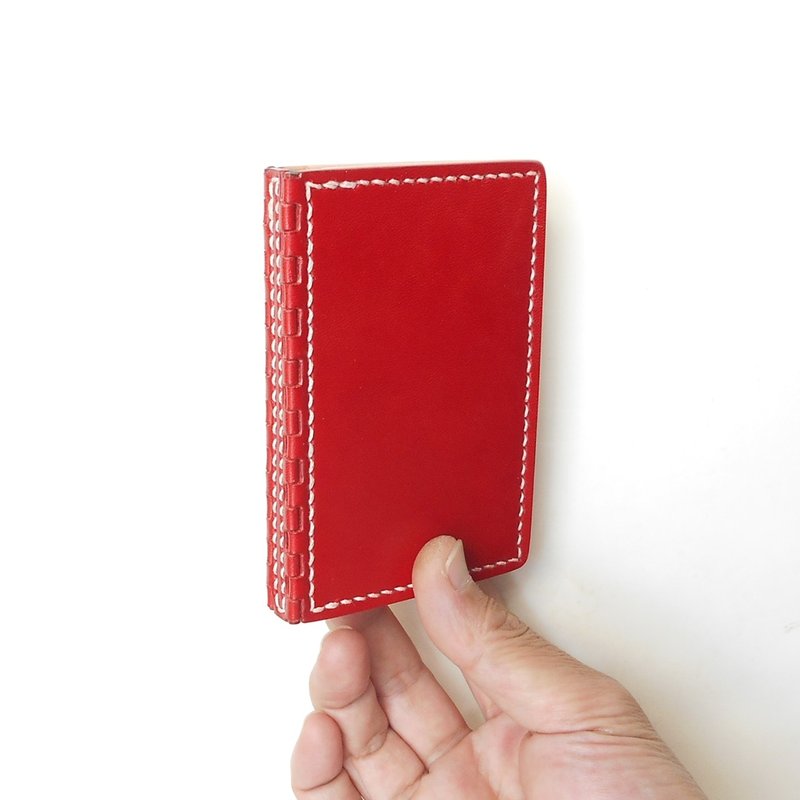 Leather Hinge Business Card Holder Red × Natural - Card Holders & Cases - Genuine Leather Red