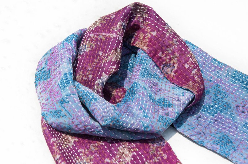 刺繡絲巾/絲綢刺繡圍巾/手縫紗麗線絲巾/印度絲綢刺繡圍巾-莊園花 - 圍巾/披肩 - 絲．絹 多色