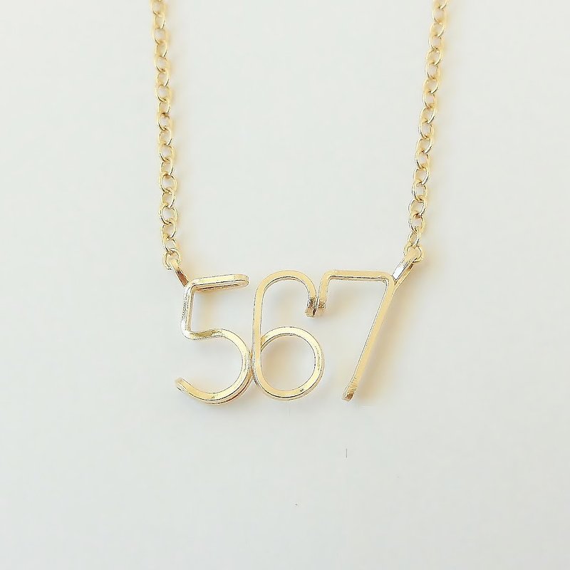 Number (number) 3-digit necklace / square - สร้อยคอ - โลหะ สีทอง