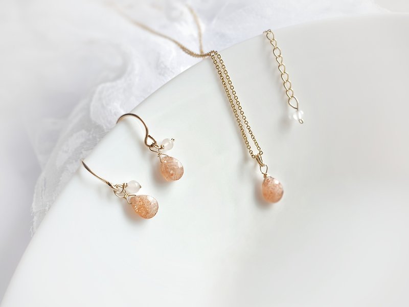 AAA Sunstone & Rose Quartz Necklace and Earrings (Clip On) Jewelry Sets - Necklaces - Semi-Precious Stones Orange