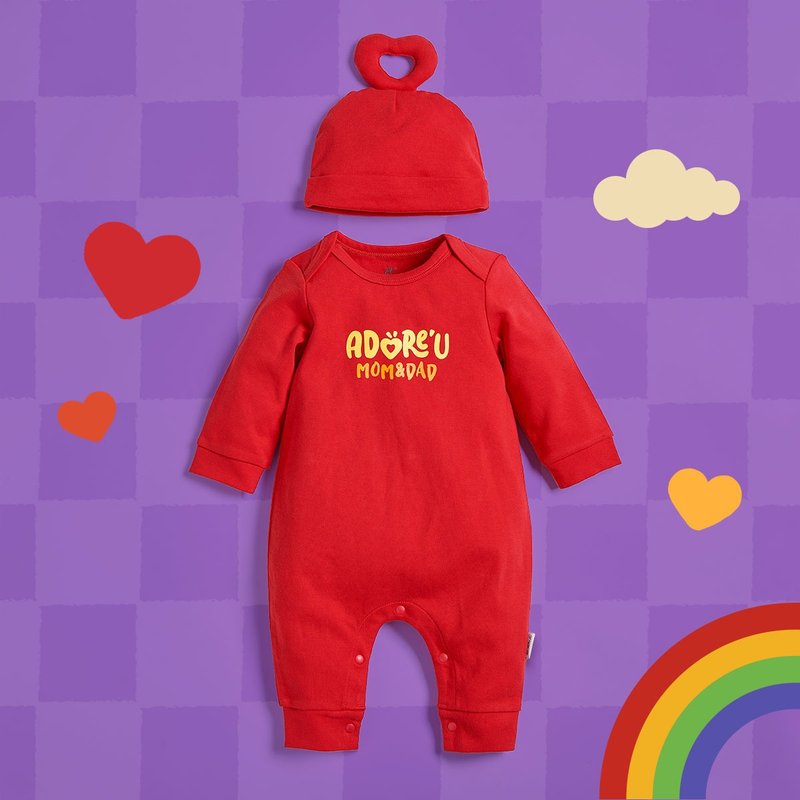 Proud Baby Adore U long-sleeved jumpsuit with hood - ชุดทั้งตัว - ผ้าฝ้าย/ผ้าลินิน สีแดง