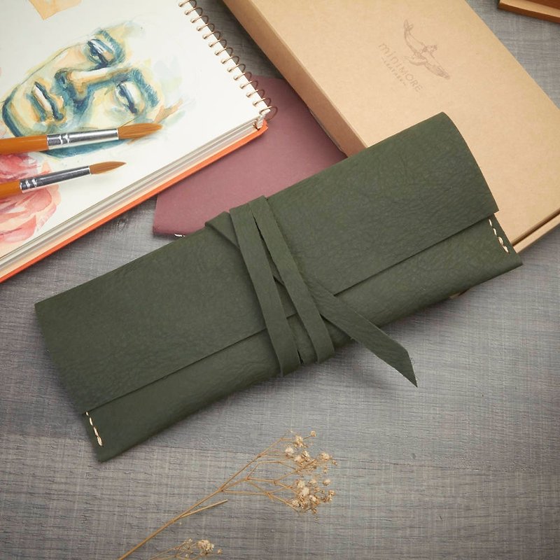 皮革筆套/皮革鉛筆/筆套/鉛筆套/袖套/多袋套棕色/固定袖/綠色套 - 鉛筆盒/筆袋 - 真皮 綠色