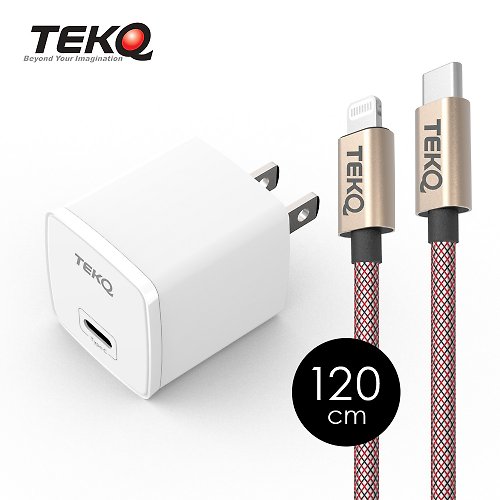 TEKQ Taiwan Design 【TEKQ】20W USB-C PD 快速充電器+TEKQ 蘋果MFi 快充傳輸線120cm