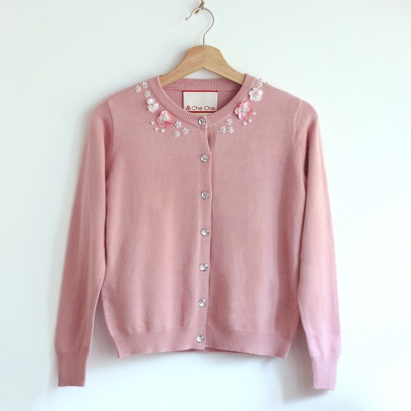珠片花飾針織外套 - 女毛衣/針織衫 - 聚酯纖維 粉紅色