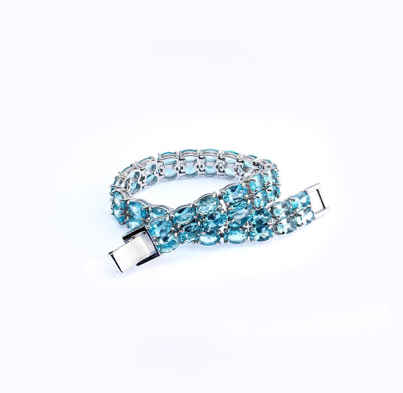 AND Stone blue oval 4*6mm bracelet classic series Legion natural Gemstone - Bracelets - Silver Blue