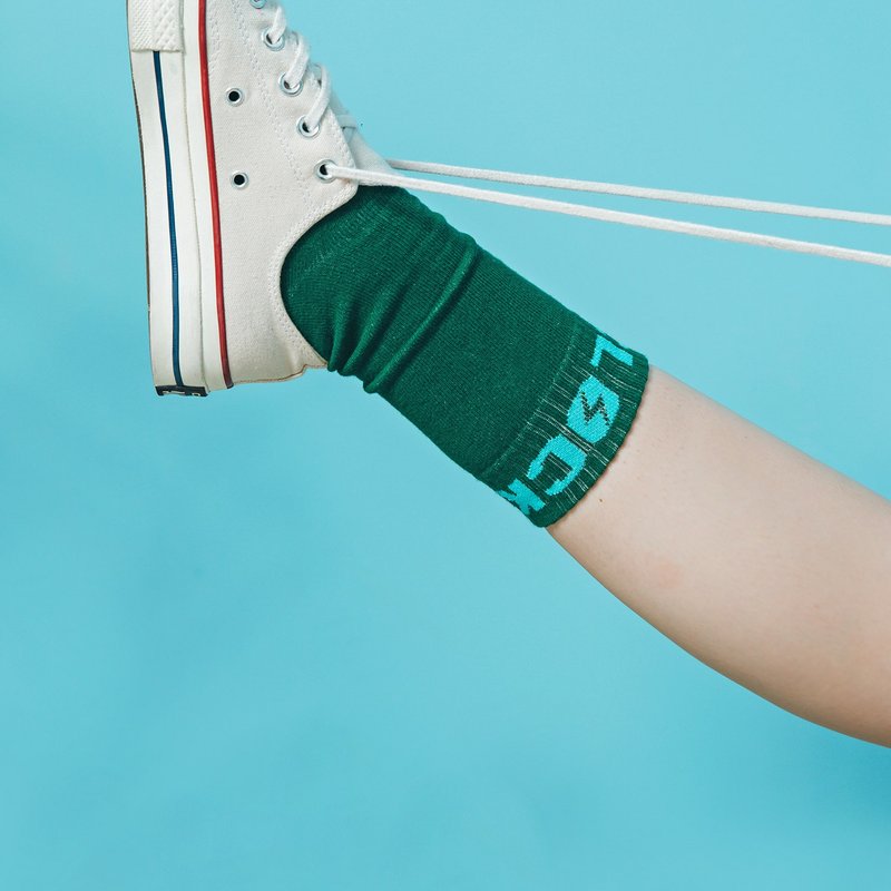 3:00 Lightning tube cotton socks / green and blue - ถุงเท้า - วัสดุอื่นๆ สีเขียว