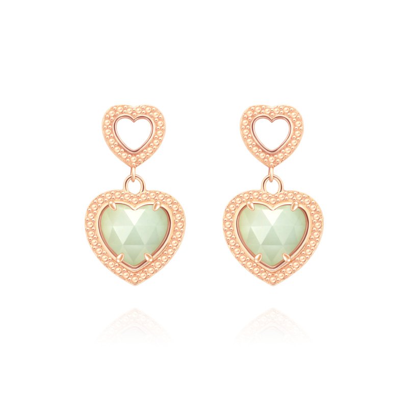 Natural Jade Heartbeat Earrings - ต่างหู - หยก สีทอง