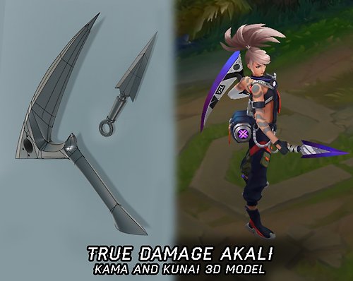 AlizaDigital Digital True Damage Akali Kama and Kunai 3d model files for cosplay