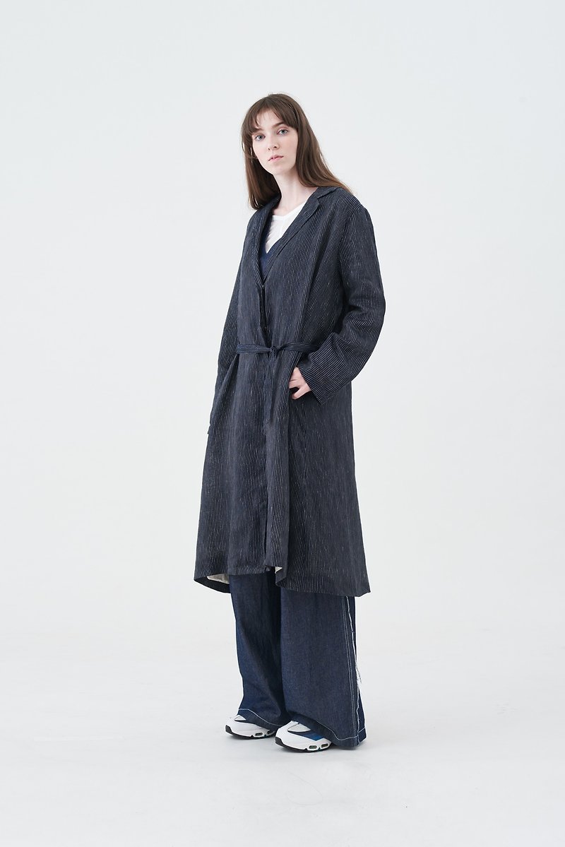 西裝領寬鬆大衣 (微瑕疵品出清) - 外套/大衣 - 棉．麻 藍色