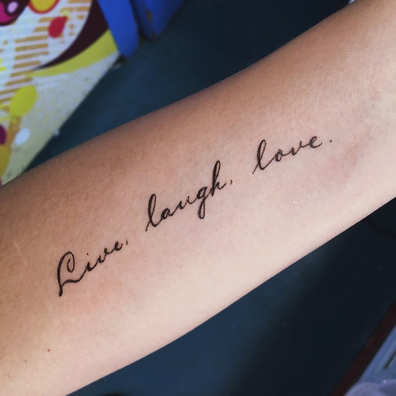 Live Laugh Love Lettering Calligraphy Quote Dream Fake Temporary Tattoo Stickers - สติ๊กเกอร์แทททู - กระดาษ สีดำ