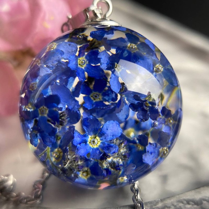 勿忘我項鍊、勿忘我吊墜、真花吊墜 - 項鍊 - 樹脂 藍色