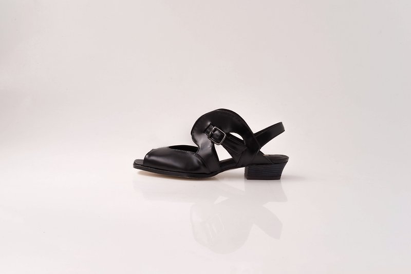 ZOODY / bubble / handmade shoes / flat hollow sandals / black - Sandals - Genuine Leather Black
