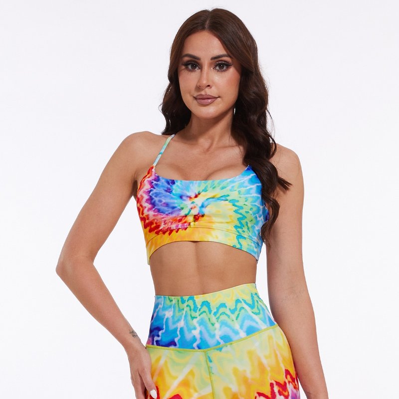 Rainbow Spiral Backless Sports Bra - Women's Athletic Underwear - Eco-Friendly Materials Multicolor