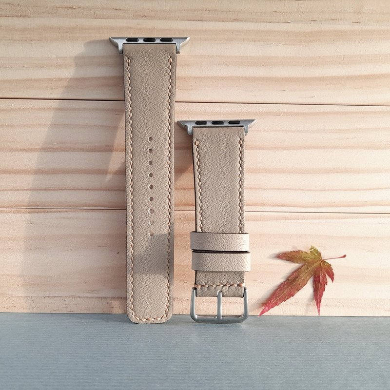 Apple Watch錶帶/手工製作/頂級皮革/米灰色 - 錶帶 - 真皮 