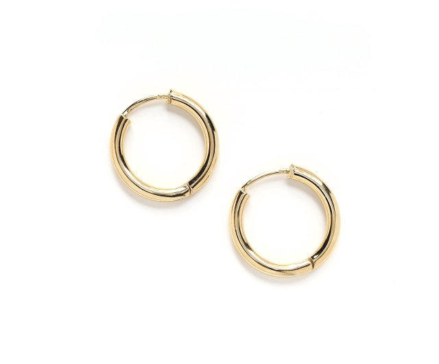 Made in Japan] K18YG (18K Yellow Gold) Ring Hoop Earrings 15mm x