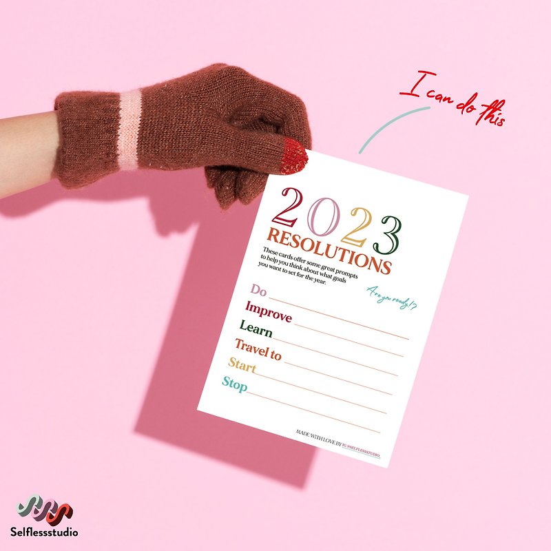 กระดาษ การ์ด/โปสการ์ด ขาว - โปสการ์ด ตั้งเป้าหมาย ปี 2023 | New Year's Resolutions Card 2023
