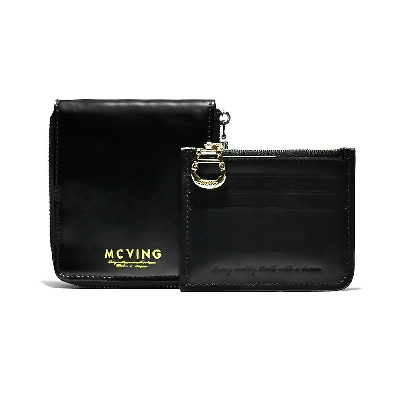 Black Italian leather ZIP short clip (included 3 in 1 purse) - Wallets - Genuine Leather Black