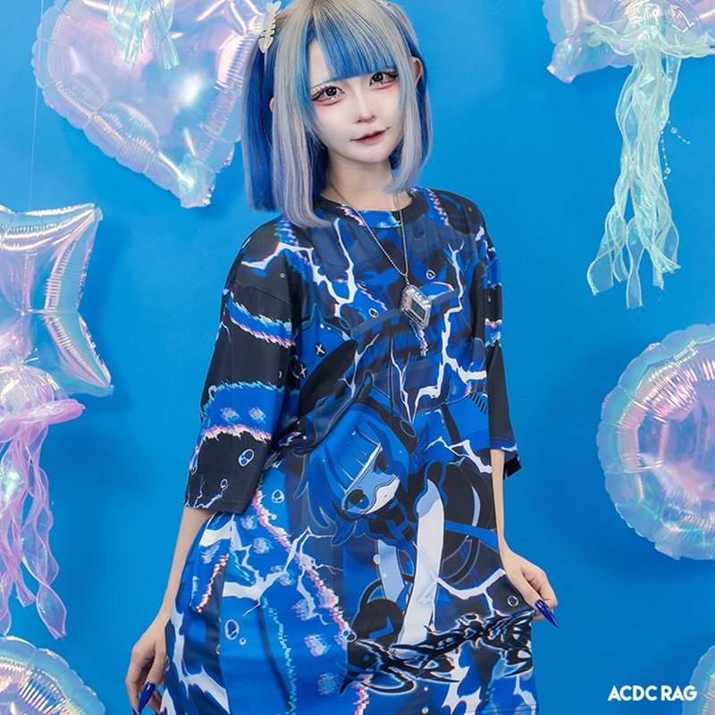 深海冒險電子印花短袖T恤ACDC RAG台灣代理JA0743 - 女 T 恤 - 其他材質 藍色