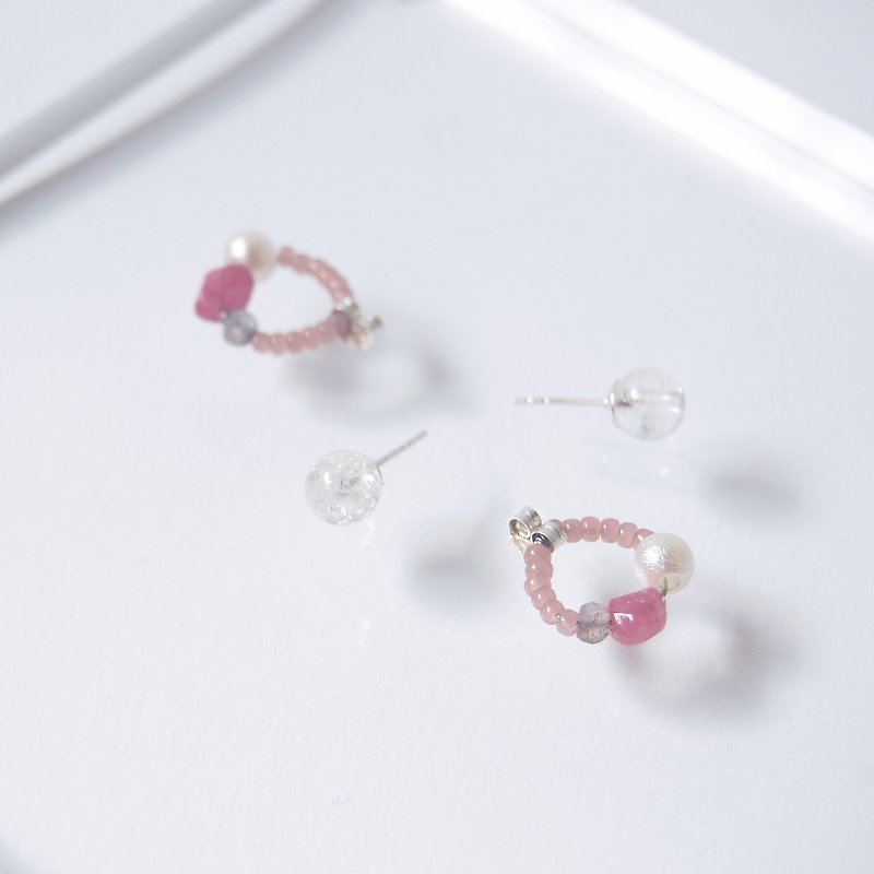 Rock Quartz Pink Tourmaline Crystal Gemstone Silver Earrings - Earrings & Clip-ons - Crystal Purple