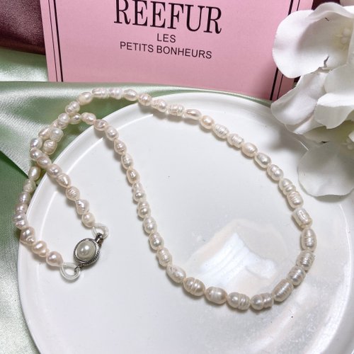 挪亞方舟古董飾品 Vintage Jewelry 【西洋古董飾品】高雅巴洛克純天然珍珠 珍珠卡扣 項鍊 禮物