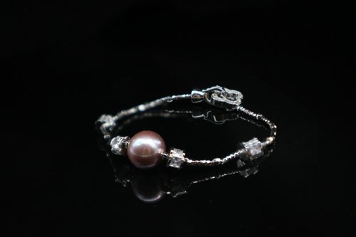 QingYang Jewelry 粉紫珍珠手鏈/純銀珍珠手鏈/手鏈