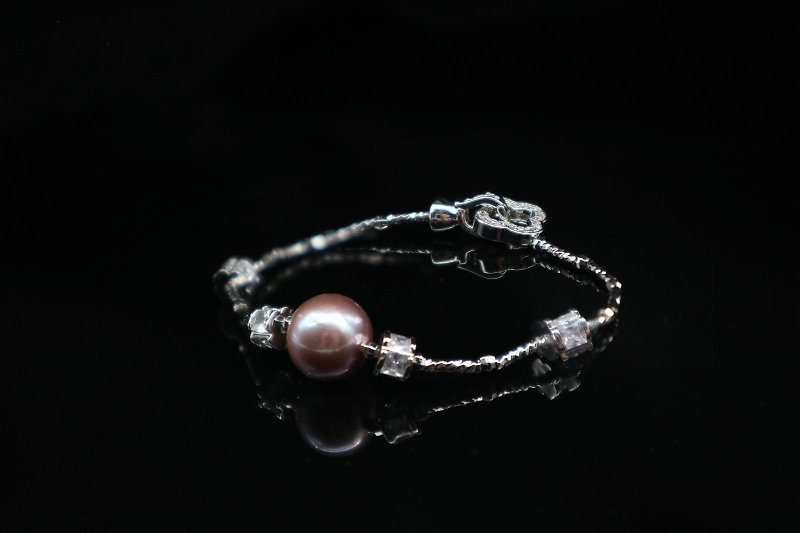 粉紫珍珠手鏈/純銀珍珠手鏈/手鏈 - 戒指 - 純銀 白色