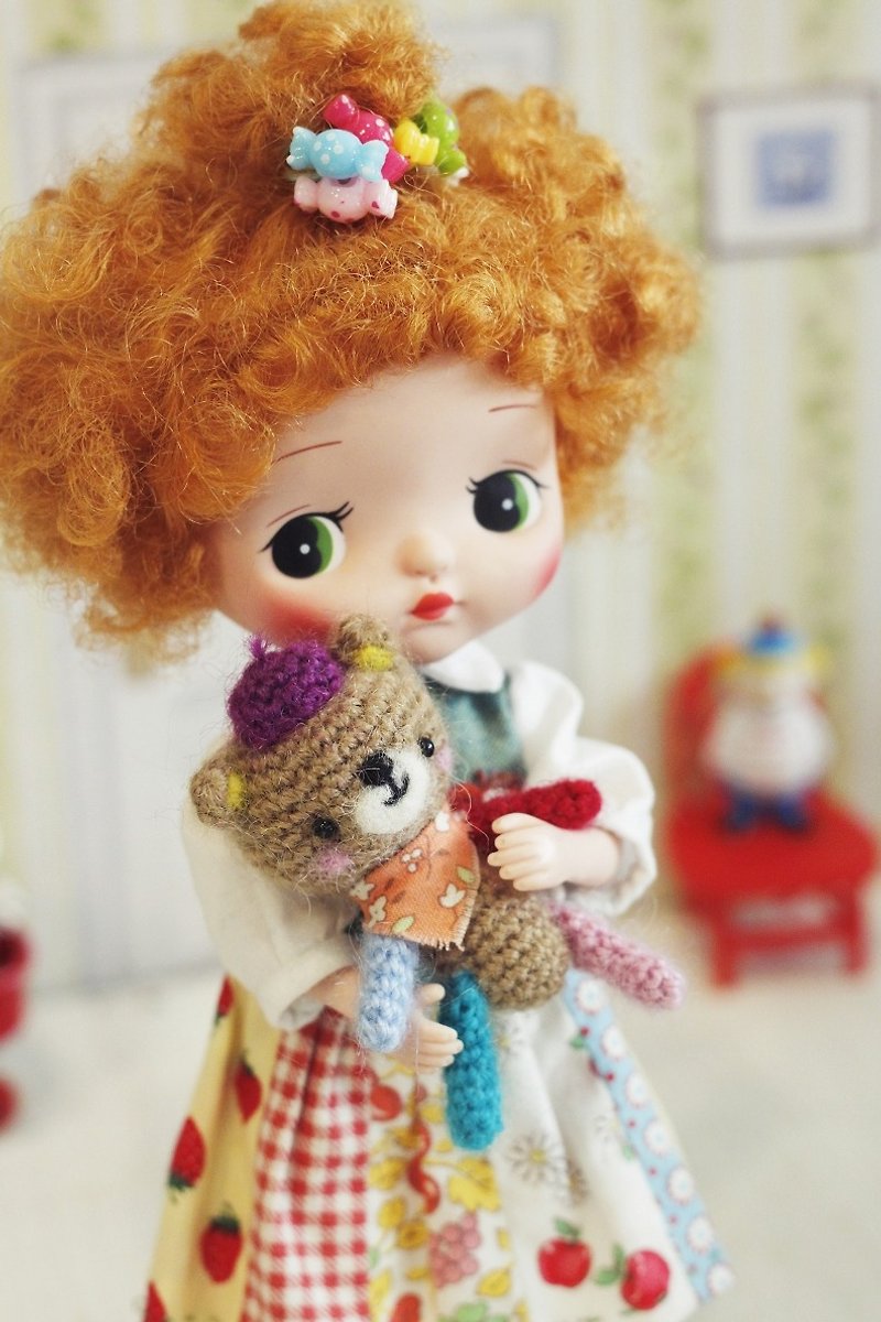 手織りの熊の人形ピン。 1/6人形撮影用の小道具に適しています - 知育玩具・ぬいぐるみ - ウール 多色