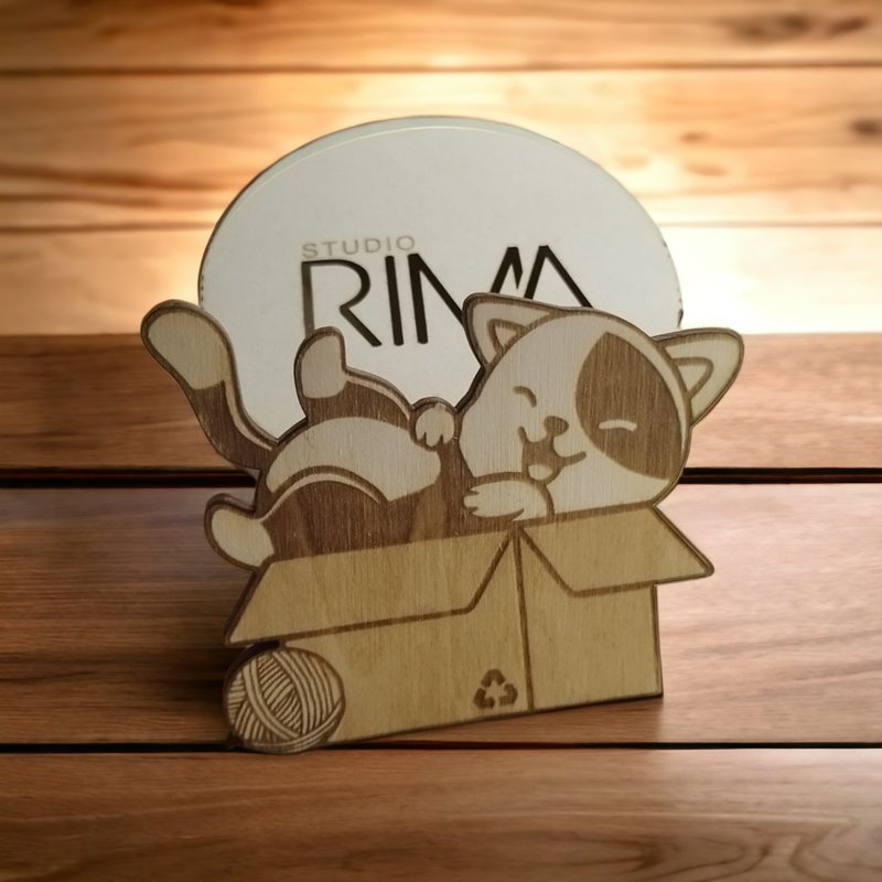 段ボール猫 木製コースターセット - ユニークな猫 木製ドリンクコースター - 子猫 - コースター - 木製 