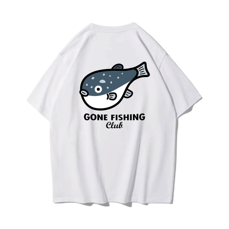 MOJIKO FUGU Mojiko puffer unisex short-sleeved T-shirt 8 colors for men and women fishing club - เสื้อยืดผู้ชาย - ผ้าฝ้าย/ผ้าลินิน สีเทา