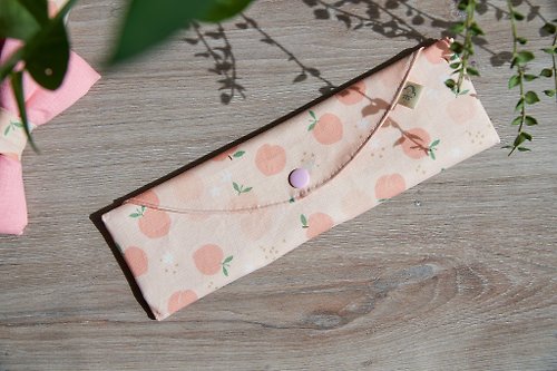 紜朵工坊｜精緻手作縫紉 粉紅蜜桃 防水餐具收納袋
