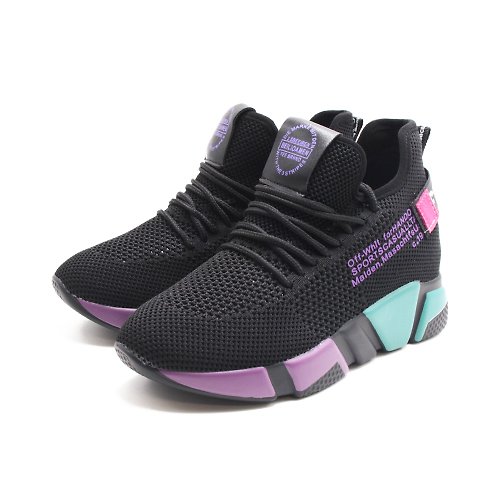 米蘭皮鞋Milano WALKING ZONE(女)英字增高運動鞋 女鞋-黑紫色(另有白色)