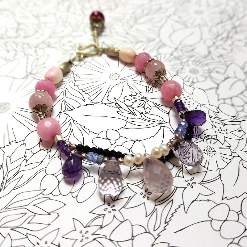 Crystal Girl World - Princess Jewelry Box [Crystal Morgan Morgan stone half double chain] Hand made natural crystal bracelet - Bracelets - Gemstone Purple
