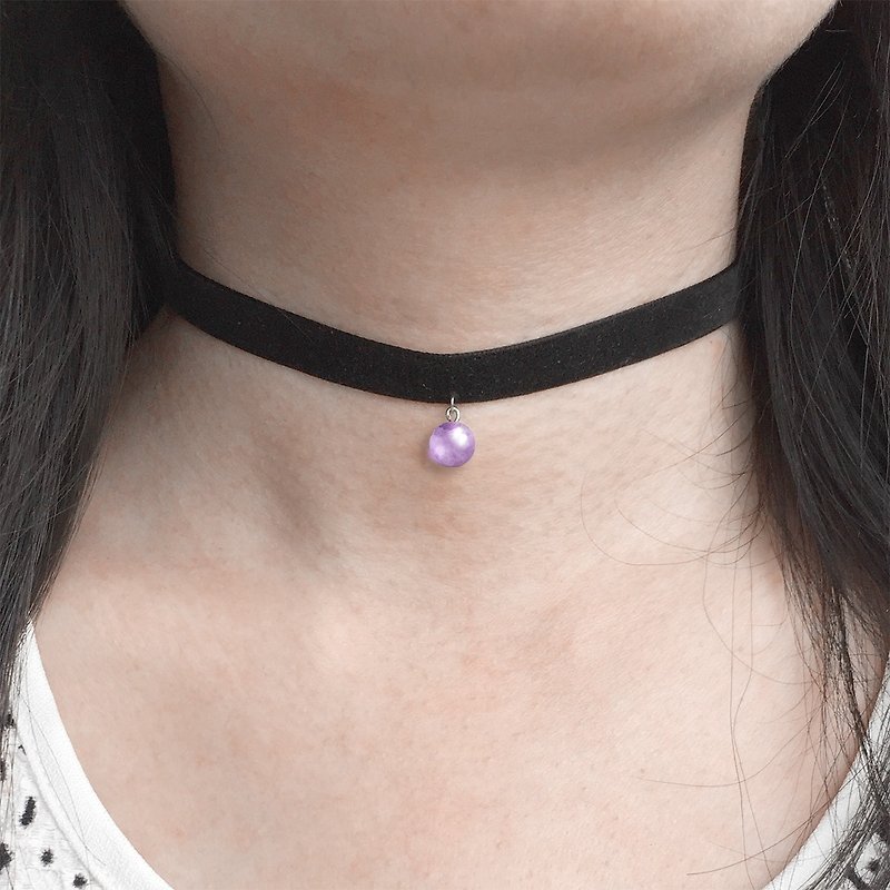 可愛紫晶項鍊 天然石 宇宙 浪漫項鍊 簡約可愛 純銀項鍊 銀項鍊 - 頸鏈 - 其他材質 紫色