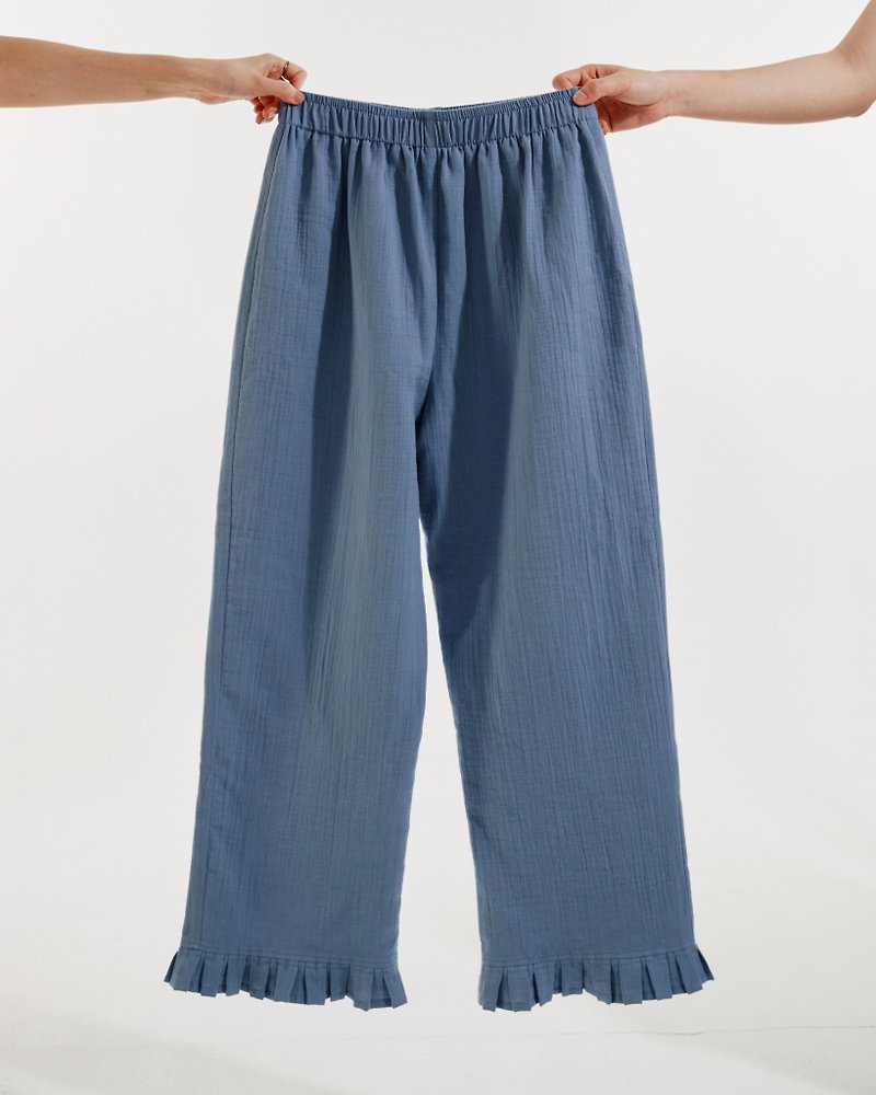 Gray blue cotton small lace underwear - กางเกงขายาว - ผ้าฝ้าย/ผ้าลินิน สีน้ำเงิน