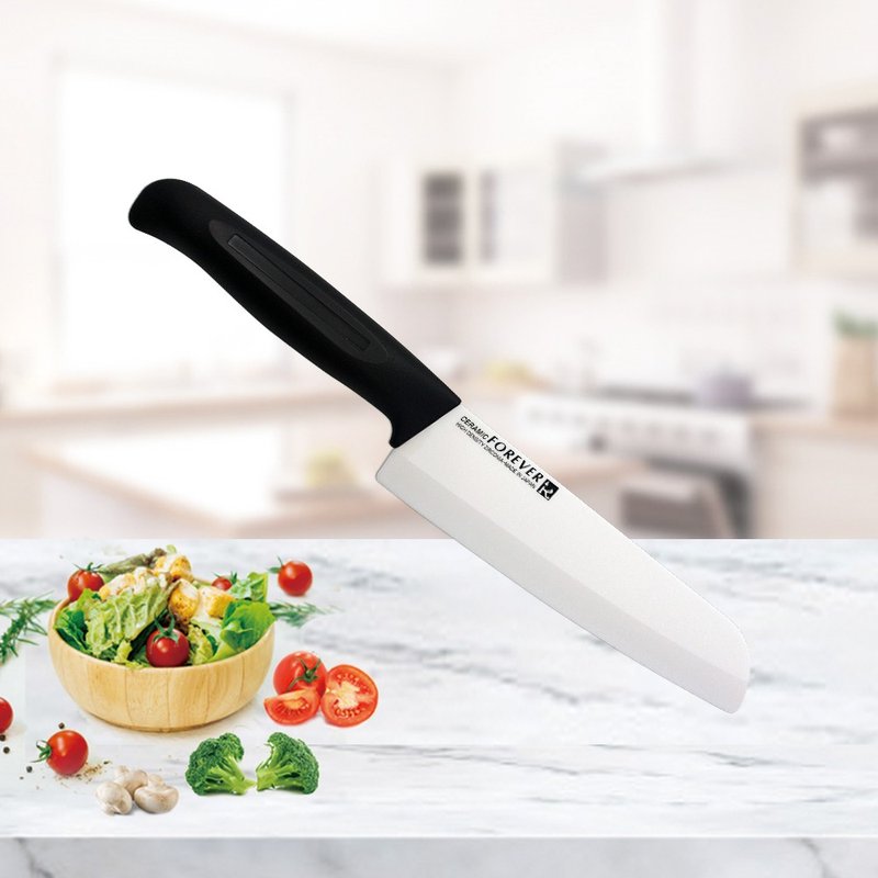 Japan FOREVER made Feng Aihua ceramic knife 16CM (white blade black handle) - มีด - เครื่องลายคราม สีดำ