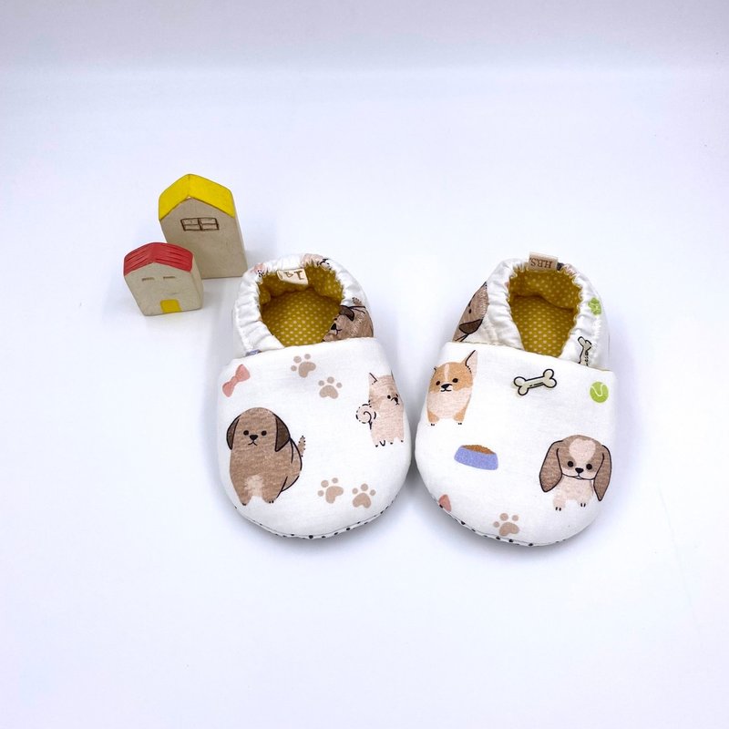博美犬-初步鞋/成長鞋/漫步鞋 - 嬰兒鞋/學步鞋 - 棉．麻 卡其色