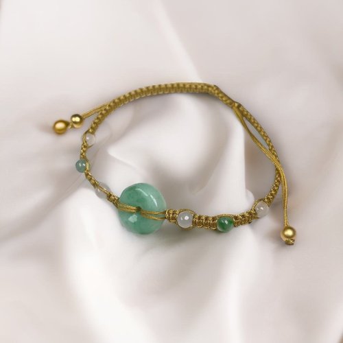 瓔珞珠寶盒 E.L.Jewelry Box 飄綠花翡翠平安扣編織手鍊 | 天然緬甸玉翡翠A貨