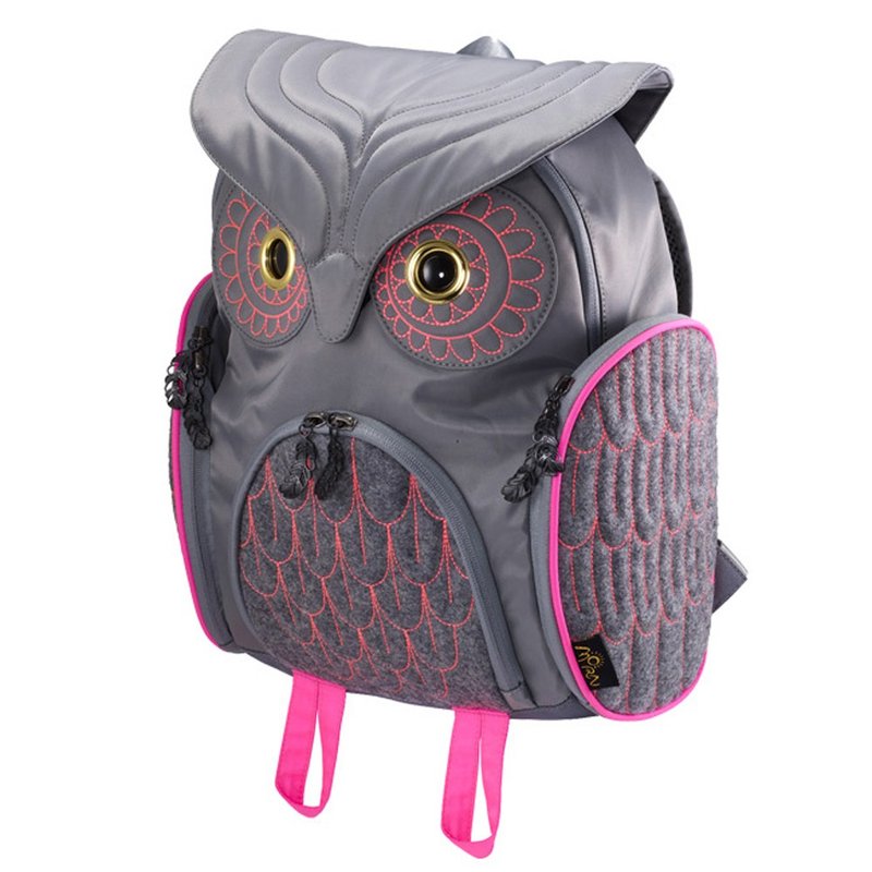 Morn Creations Owl Backpack - Gray (M) - กระเป๋าเป้สะพายหลัง - วัสดุอื่นๆ สีเทา