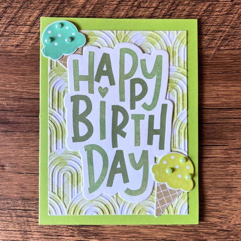 HAPPY BIRTHDAY Green Rainbow Ice Cream Birthday Card - Cards & Postcards - Paper Green