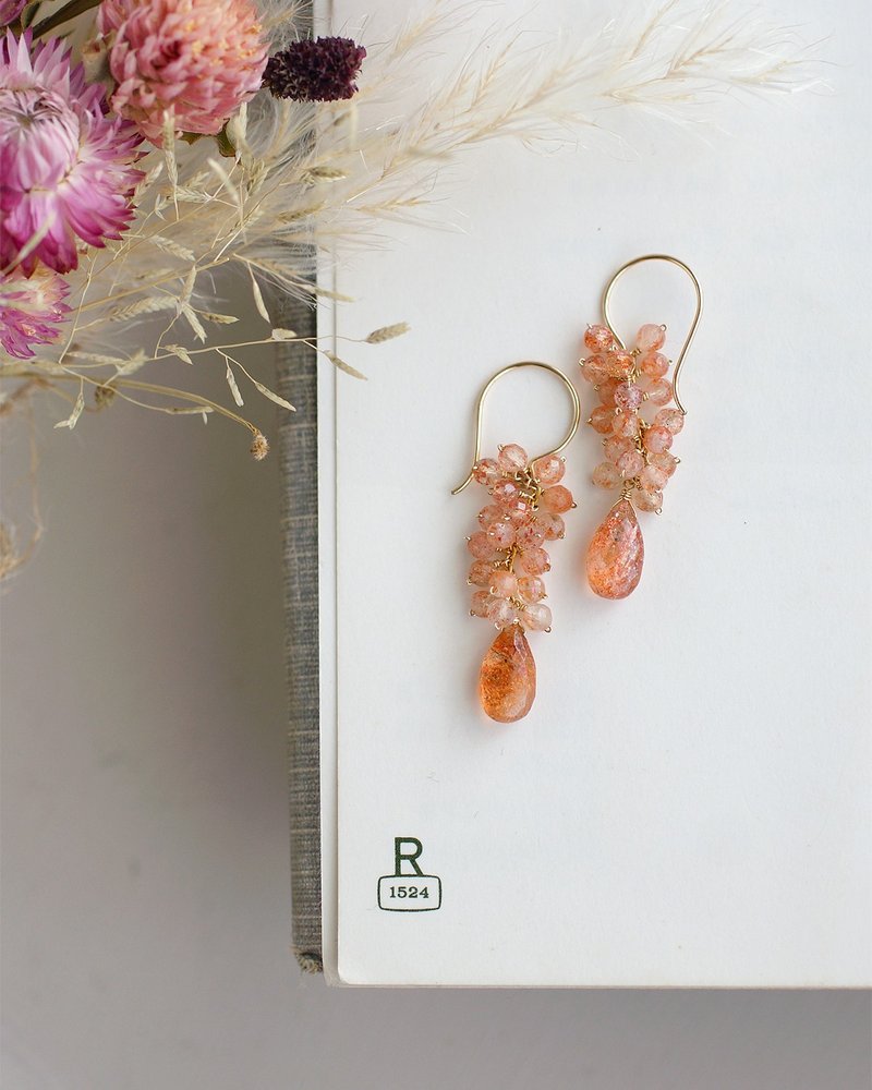 14kgf - 日光石耳環 - 耳環/耳夾 - 半寶石 橘色