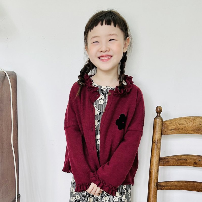 Maroon short hair floret short coat/children's clothing and parent-child clothing - ชุดครอบครัว - วัสดุอื่นๆ สีแดง