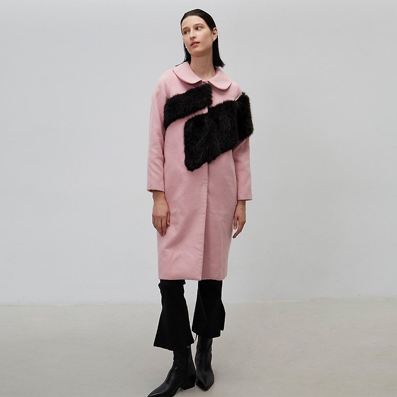 Miter-cut Faux Fur Clipping Fur Round-Neck Coat (Powder)│Who Cares Taiwan Clothing Brand - Women's Casual & Functional Jackets - Cotton & Hemp Pink