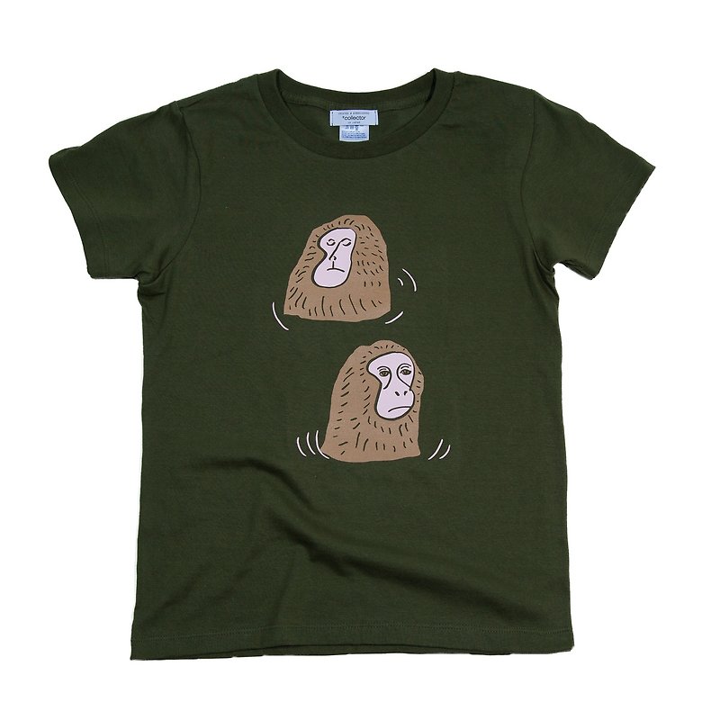 Japanese monkey illustration of hot spring T-shirt Animal Animal Unisex S ~ XL, Ladies S ~ L size Tcollector - เสื้อยืดผู้หญิง - ผ้าฝ้าย/ผ้าลินิน สีเขียว
