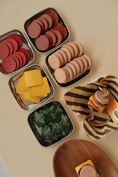 UnrulyWind.LEATHERWORK Hamburger漢堡鑰匙扣掛件面包番茄芝士手工真皮創意義大利牛皮