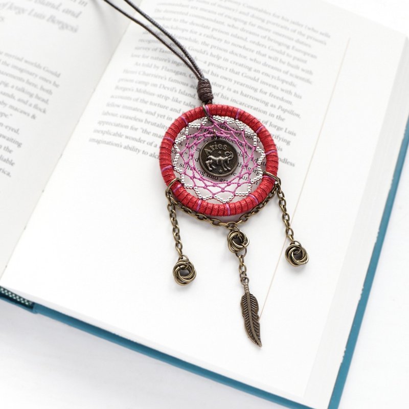 Constellation guardian丨Aries hand-knitted anniversary gift design dream catcher necklace long necklace - สร้อยคอ - วัสดุอื่นๆ สีดำ