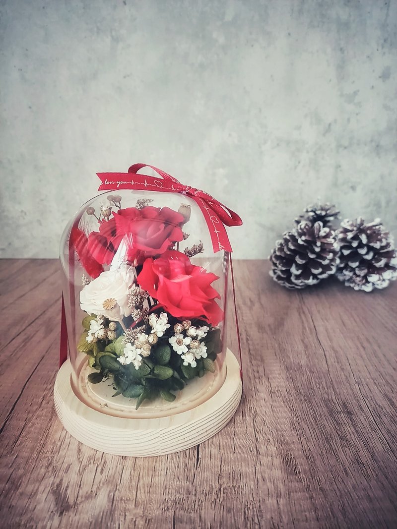 Eternal Rose Glass Cover-Night Light Dried Flowers/Mother’s Day/Birthday Gift/Valentine’s Day/Graduation Gift/Teacher Appreciation - ช่อดอกไม้แห้ง - พืช/ดอกไม้ 