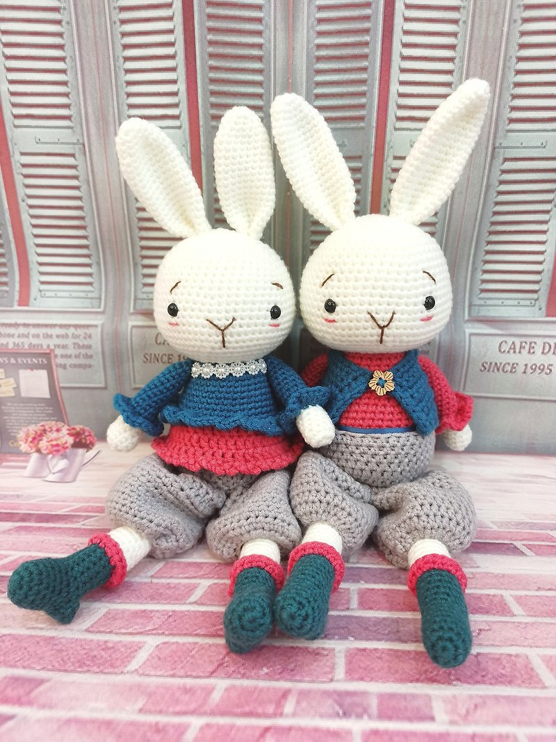 Crochet Bunny Couple - Stuffed Dolls & Figurines - Cotton & Hemp Silver
