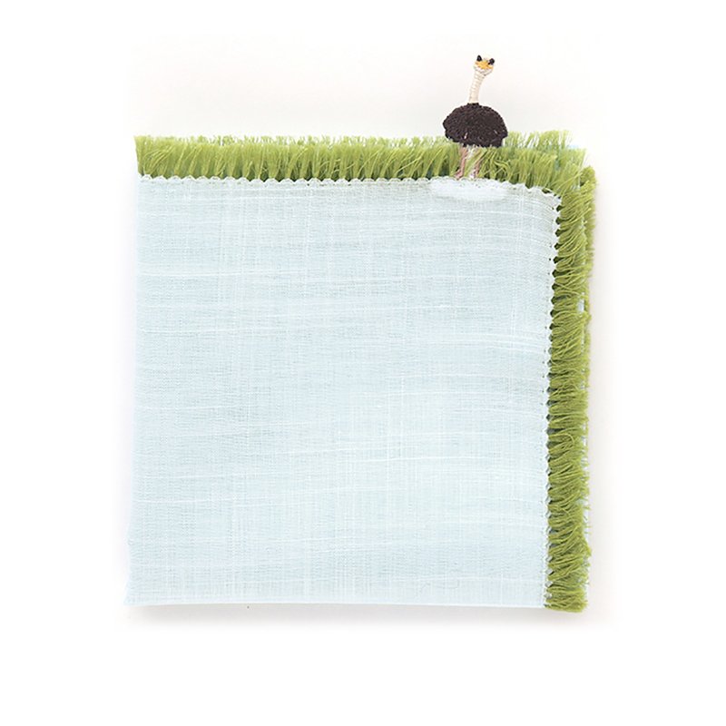 Grassy Ostrich Handkerchief 41 x 41 cm 100% Cotton Made in Japan Gift - Handkerchiefs & Pocket Squares - Cotton & Hemp Blue