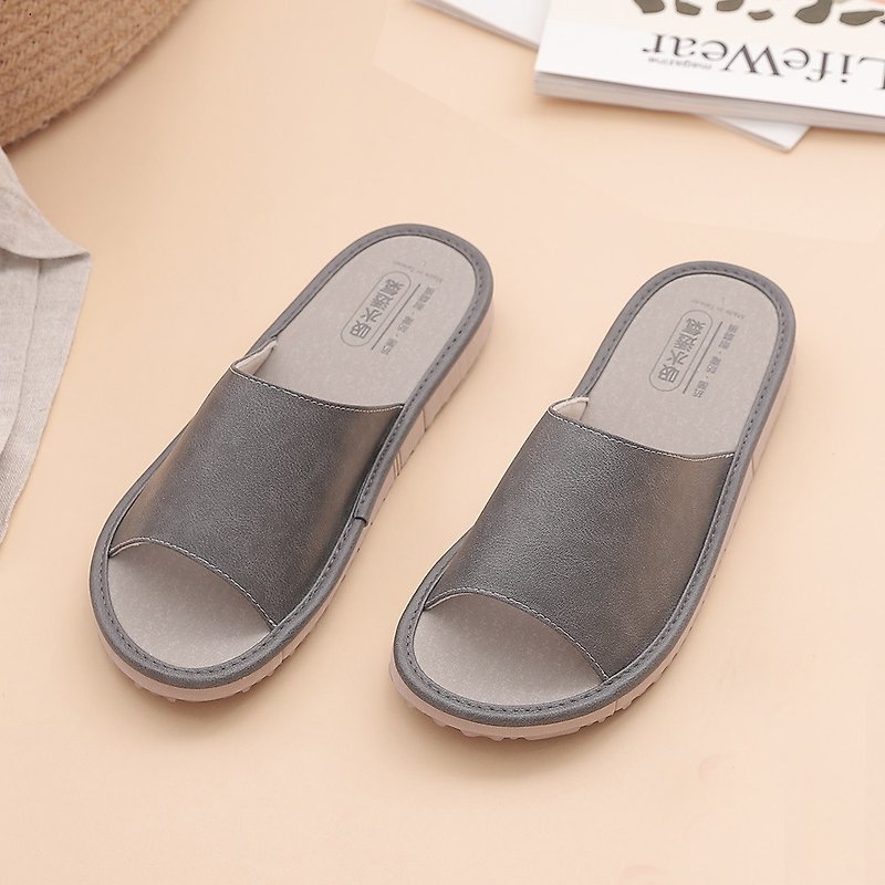 [Venonica] Instant breathable and breathable Wenqing style absorbent leather indoor slippers - iron gray - Indoor Slippers - Plastic Gray